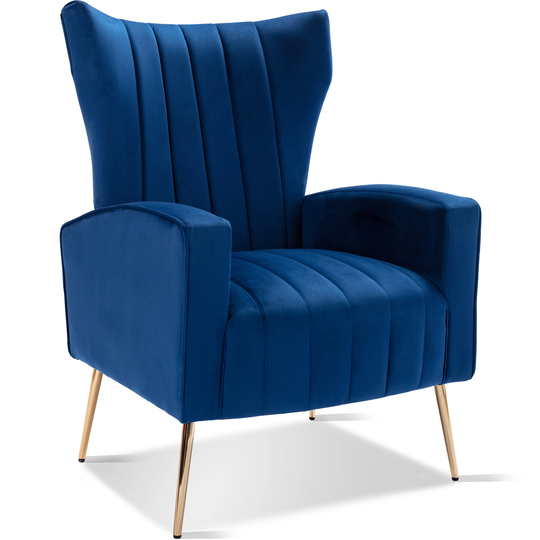 Velvet Accent Chair Wingback Arm Chair with Gold Legs Upholstered Single Sofa for Living Room Bedroom