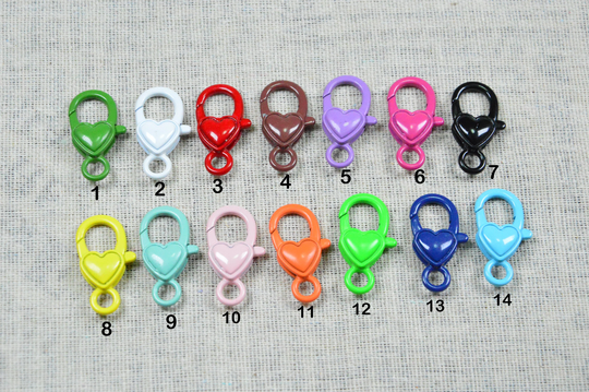 10Pcs/20Pcs Assorted Color Heart Clasp For Jewelry Chain Hook, Alloy Heart Lobster Claw Connector 15x27mm, Choose Your