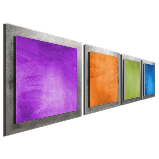 Colorful Modern Metal Wall Art "Seasonal Essence' 50x12In. - Rainbow Contemporary Décor Painting Abstract Accent Pieces