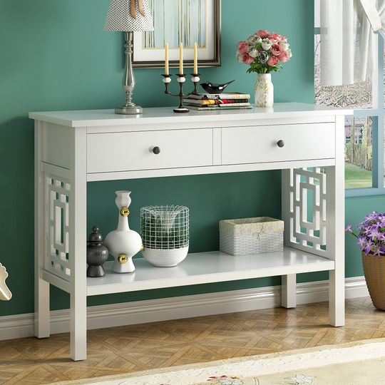 41'' Solid Wood Console Table Sofa Table for Living Room with 2 Drawers and 1 Shelf