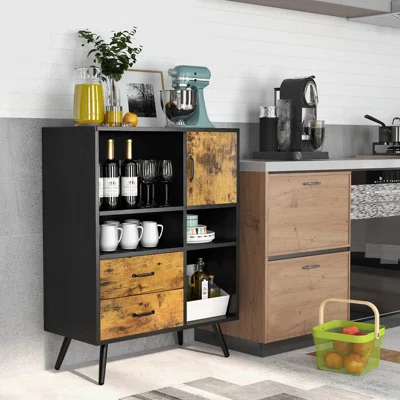 17 Stories Industrial Buffet Sideboard Storage Cabinet Organizer Cupboard Withcubbies Drawers