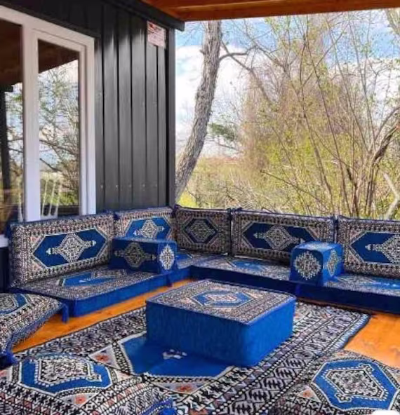 Livingroom Decor, Rug Fabric Sofa, Majlis Etnic Floor Cushion, L Shape Majles Yellow Arabic Style, Turkish Floorcushion