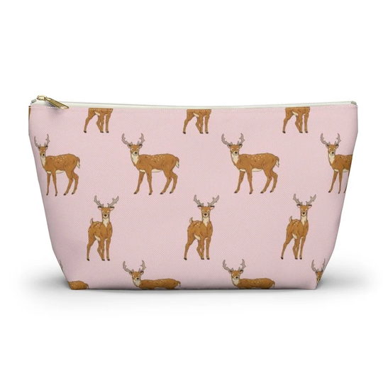 Deer Pouch, Pencil Case, Woodland Animal Custom Teacher Bridesmaid Cosmetic Bag, Zipper Makeup Accessory Pouch