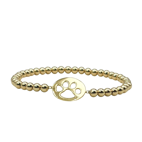 Dog Pow Gold Filled Bracelet, 14Kt Isabella Celini, Paw Pendant, Beads, Stretch Stacking Bracelet