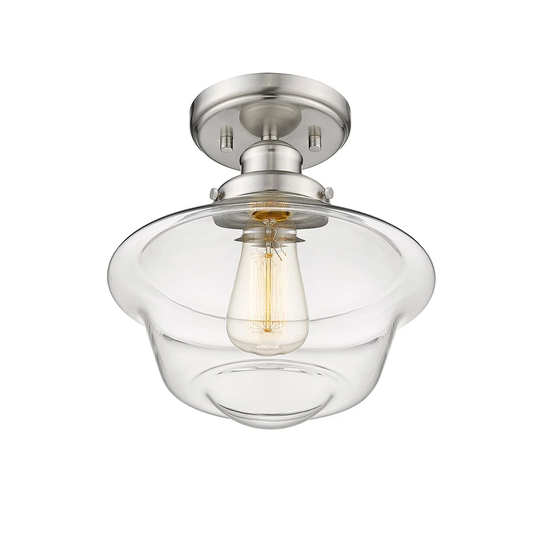 1 Light Mini School-House Glass Semi-Flush Light in Nickel