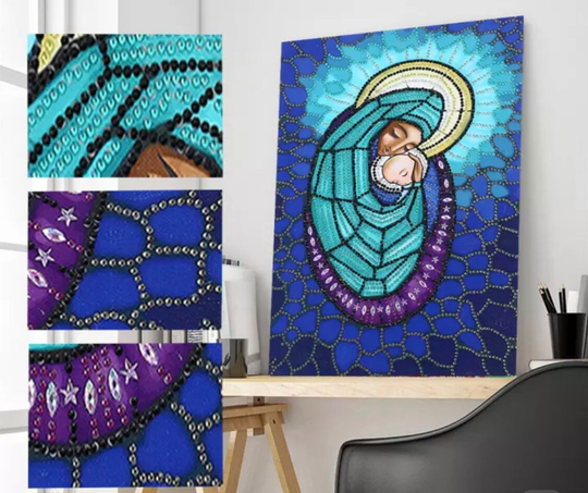 Us Seller. 40x30cm Mary & Baby Jesus, Clear Rhinestones. Diamond Painting Kit. Special Drill Shapes, Partial Drill. Easy