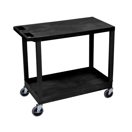 Offex Rolling 32" x 18" Heavy Duty Utility Cart with One Tub/One Flat Shelves - Black