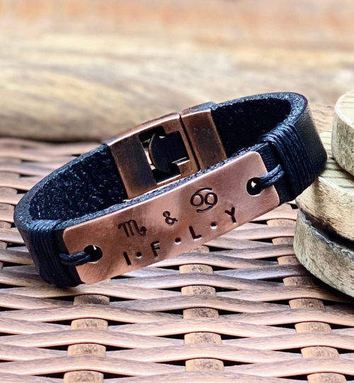 Customized Gift For Man Leather Bracelet Valentine's Day Gift Valentine Personalized Astrology Sign Zodiac Bracelet Horoscope
