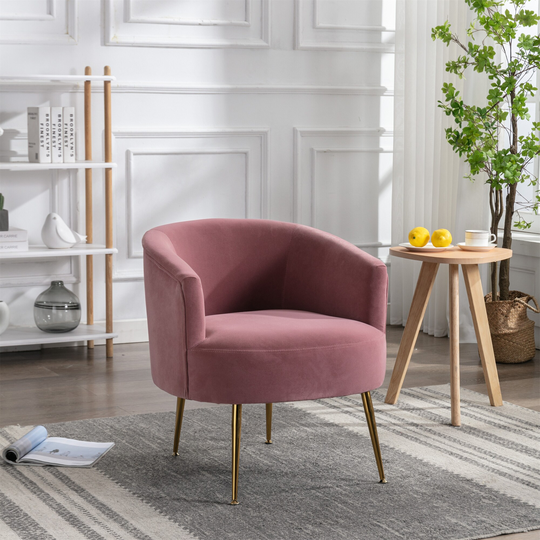 Velvet Chair Accent Barrel Chair, Armchair, Dark Pink