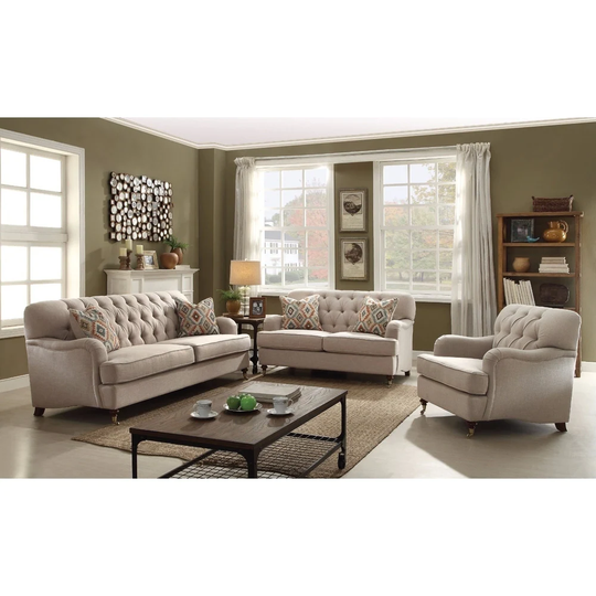 Debonair Sofa with 2 Pillows, Beige Fabric