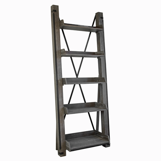 OS Home and Office Furniture Mocel 33400 Industrial Open Ladder Bookcase in Washed Driftwood Finish