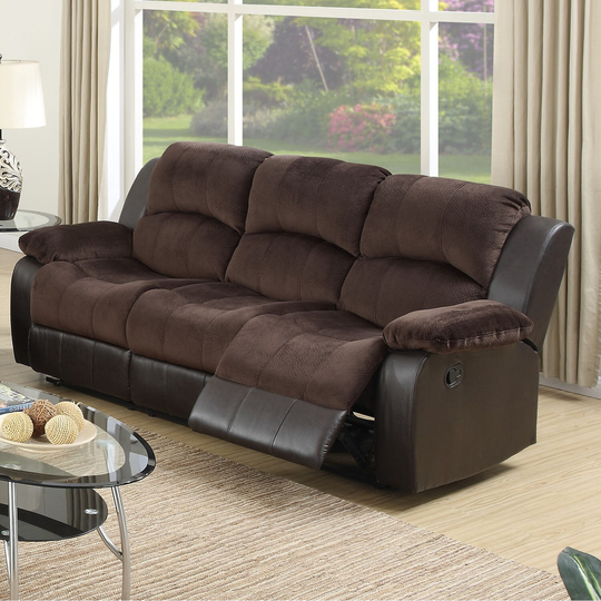 Padded Suede Upholstered Motion Sofa in Chocolate