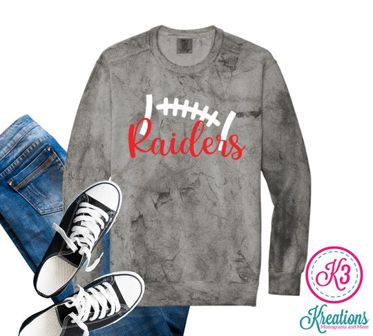 Adult Custom Football Comfort Colors Crewneck Sweatshirt, Team Pullover, Colors, Laces