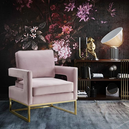 Avery Blush Velvet and Stainless Steel Chair