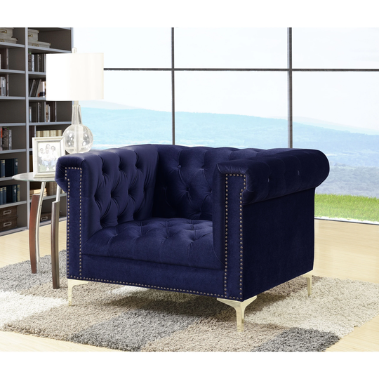 Chic Home Vanessa Button Tufted Goldtone Metal Y-leg Club Chair, Navy