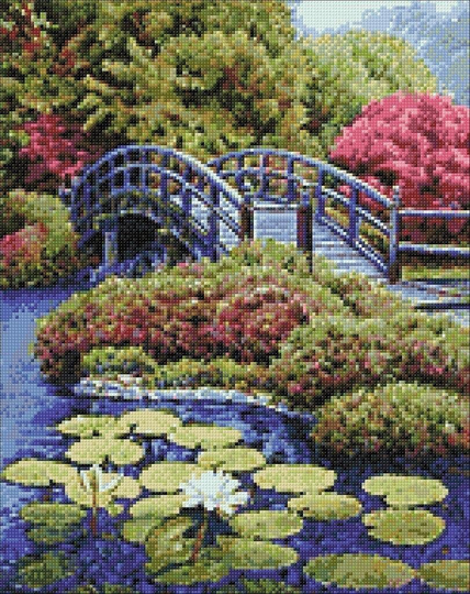 Japanese Garden Diamond Painting Set By Wizardi. Bridge Over River Wd096 Art Kit. Large Kit