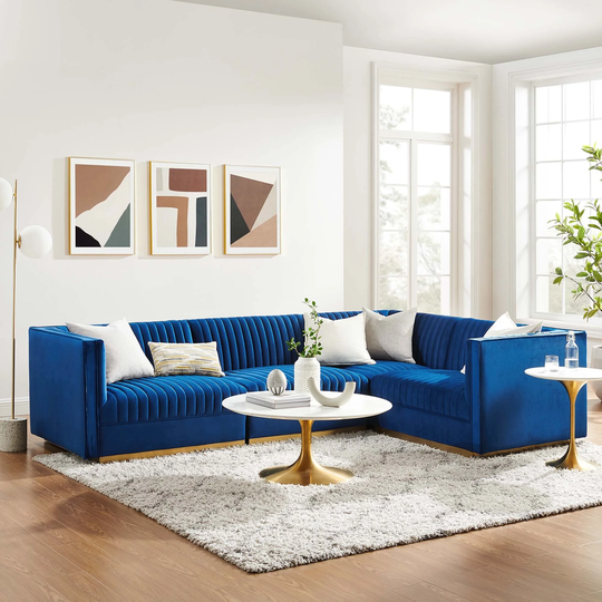 Sanguine Channel Tufted Performance Velvet 4-Piece Right-Facing Modular Sectional Sofa
