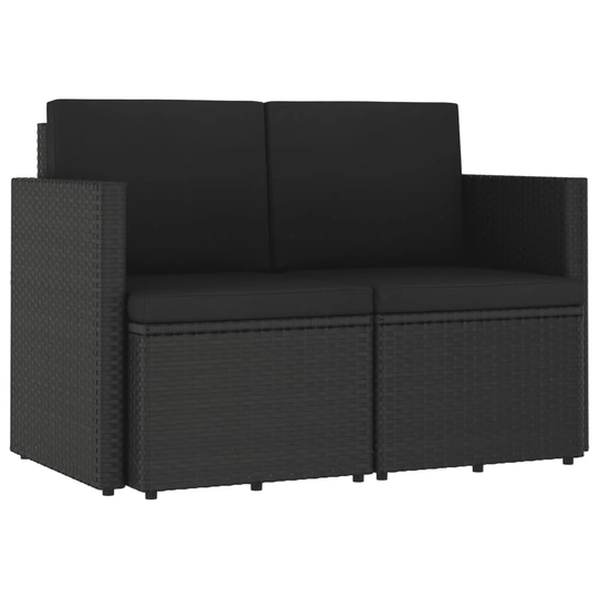 2-Seater Patio Sofa with Cushions Black Poly Rattan