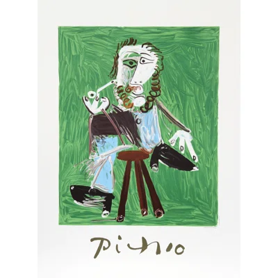 Homme A La Pipe Assise Sur Un Tabouret by - Painting on
