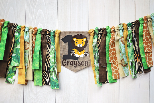 Lion Safari High Chair Banner, 1st Birthday Photo Prop, Baby Jungle Party Decor, Animal Banner