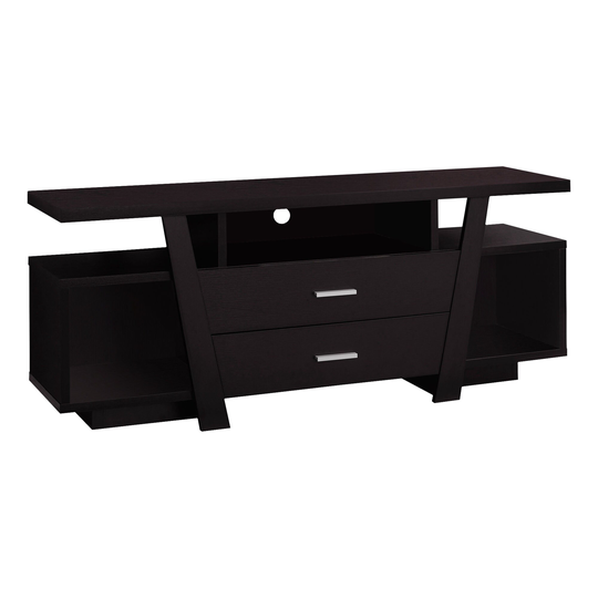 60" Cappuccino Brown Modern Rectangular TV Stand with Two Drawer