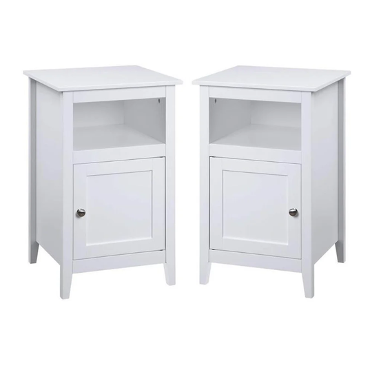 Storage Cabinet End Table with Shelf in White - Set of 2 - 54 x 84