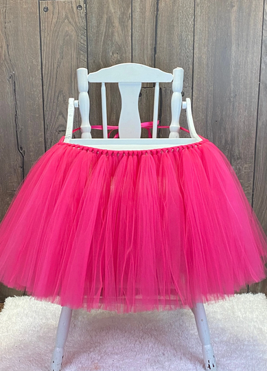 Fuchsia High Chair Tutu, Any Color, Chair Skirt, Pink Highchair Tutu, First Birthday, Cake Smash Banner, Girls Birthday-Custom