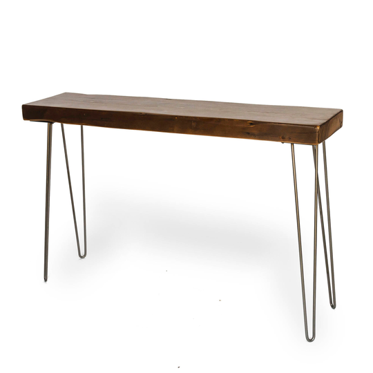 Vintage Wood Console Table Made Of Reclaimed Wood & 2 Rod Hairpin Legs. Your Choice Thickness, Size, Height Finish