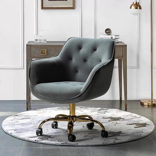 Classic Height Adjustable Swivel Velvet Fabric Office Chair with Casters and Tufted Back