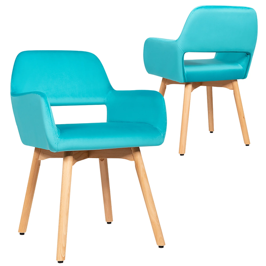 Set of 2 Velvet Arm Chairs Modern Leisure Accent Chair with Wood Legs