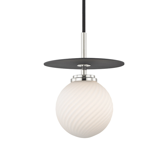Mitzi by Hudson Valley Ellis 1-light Polished Nickel Small Pendant with Black Accents, Opal Matte Glass
