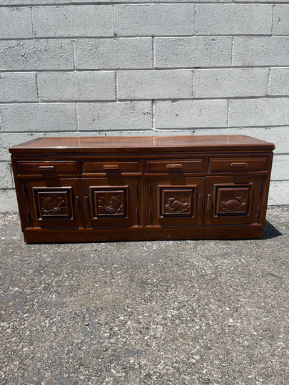 Antique Asian Wood Cabinet Low Table Chinoiserie Boho Chic Apothecary Chest Display Case Console Storage Glass Bench