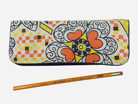 Vintage 60S Mod Floral Pencil Case Vinyl Zipper Holder Mid Century School Art Supplies