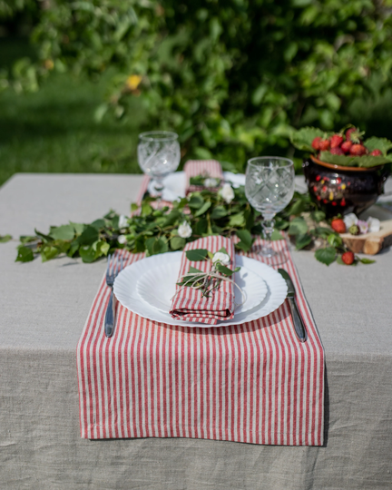 Red Striped Linen Table Runner, Runner Wedding, Cloth, Christmas Flax Topper, Stripe