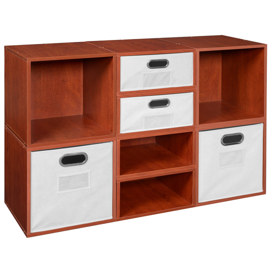 Noble Connect Storage Set- 4 Full Cubes/4 Half Cubes with Foldable Storage Bins- Cherry/White