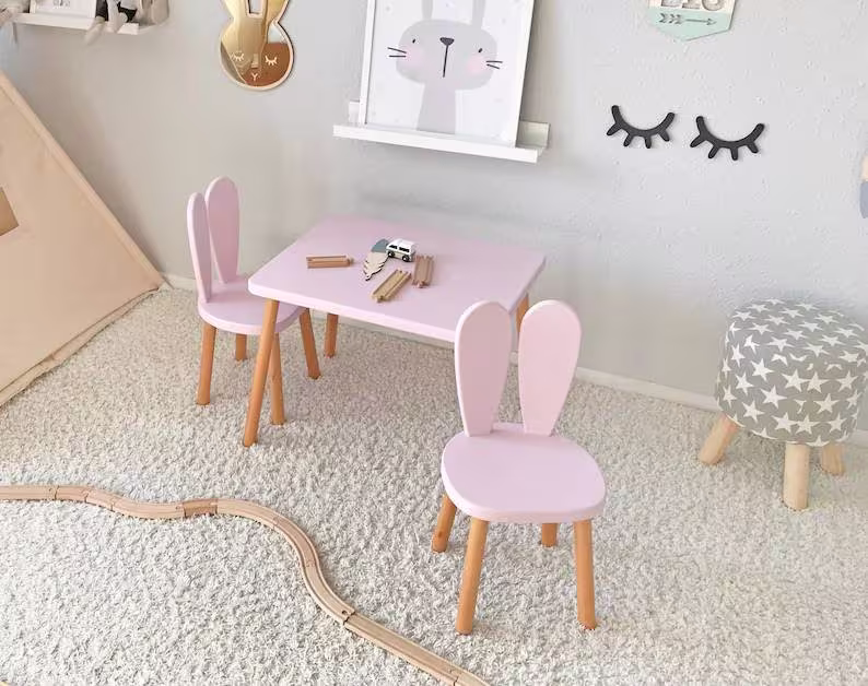 Wooden Kids Table & Chairs Set, Wooden Kids Furniture, Table, Toddler Kindergarten