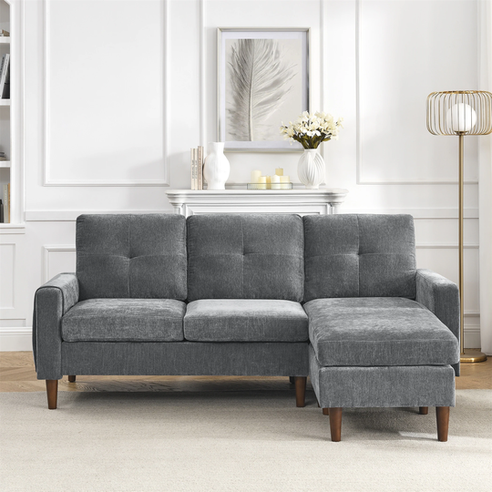 Chenille Convertible 3-seater Sectional Sofa with Removable Cushions