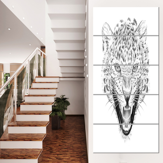 Designart 'Pencil Leopard Sketch in Black and White' Animals Print on Wrapped Canvas set