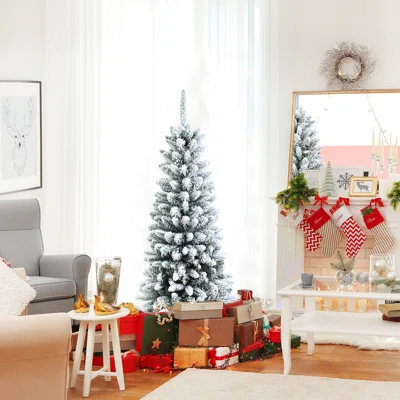 The Holiday Aisle® 4.5ft Slim Snow-flocked Christmas Tre Hinged Pencil Tree W/ 373 Branch Tips Premium Pe & Pvc