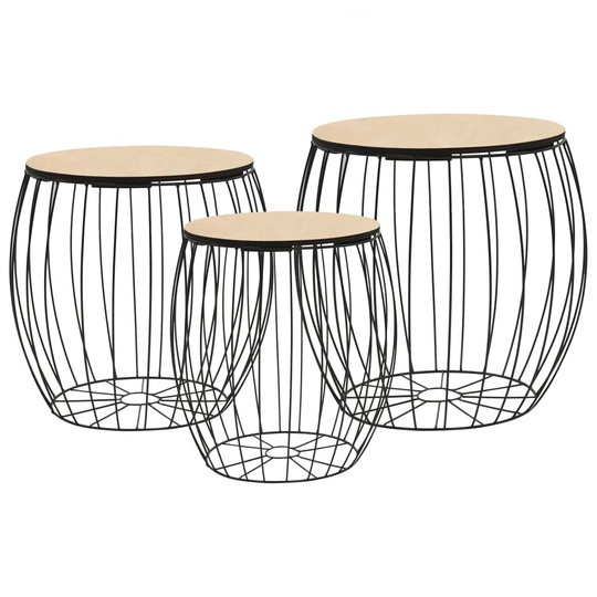 vidaXL Coffee Table Set 3 Pieces Poplar Plywood Iron