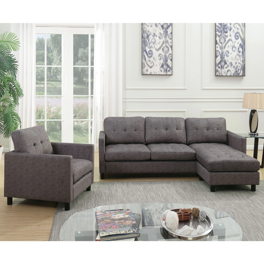 Acme Furniture Ceasar Sectional Sofa & Revisable Ottoman, Gray Fabric