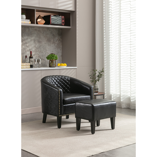 Modern Black PU Barrel Chair Upholstered Arms Chair Set