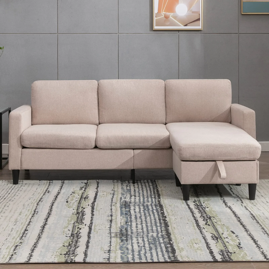 86" Sectional Sofa with Moveable Storage Ottoman, Free Combination L Shaped Sofa, Modern Linen Fabric Sectional Couch