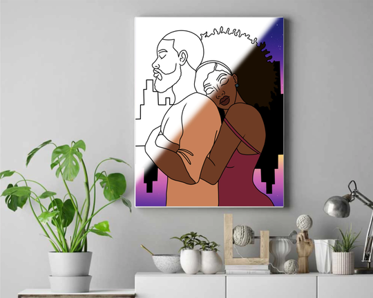 Couple Embrace Pre Drawn Outline Diy Stretched Canvas Panel For Adults Teens Paint Party Lady Hats & Sip Wholesale Bulk