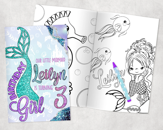 Mermaid Personalized Coloring Books - Custom Party Favors Thank You Gift Birthday Printed & Shipped- 12