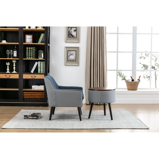 Contemporary Houndstooth Pattern Casual Living Room Accent Chair and Side Table with Storage