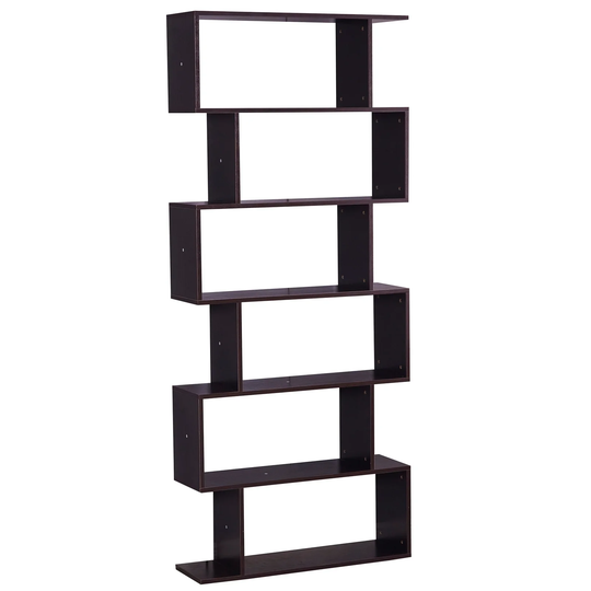 6 Shelf Modern S-Shaped Wooden Bookcase Display Stand Shelf