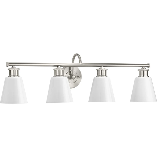 Ashford Collection 4-Light Brushed Nickel Opal Glass Farmhouse Bath Vanity Light