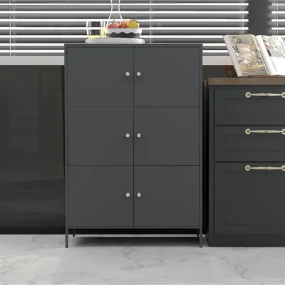 3-Tier Metal Office Cabinet Storage Cabinet Multipurpose Storage Organiser Stand With 6 Doors, Black