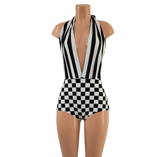 Josie Romper With Black & White Striped Bodice, Checkered Hips 1579164